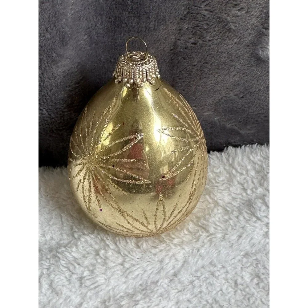 Vintage‎ West Germany Gold Glitter Christmas Mercury Glass Ornament Xmas